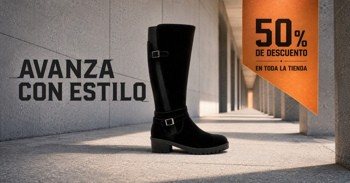 Bota negra con doble hebilla en formato horizontal